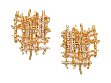 Серьги-гвоздики "Плетение" 35мм, со стразами