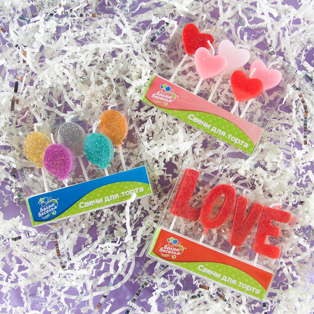 Свечи Буквы LOVE, Красный, с блестками, 2,3*3,9 см, 1 шт. с держат.