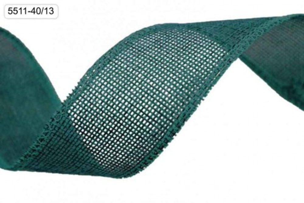 Лента Льняная 4см х 28м с проволокой (Бирюзовый)