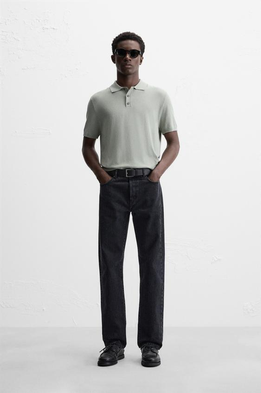 ZARA ПОЛО ИЗ СМЕСОВОЙ ВИСКОЗЫ, ЗЕЛЕНОВАТЫЙ