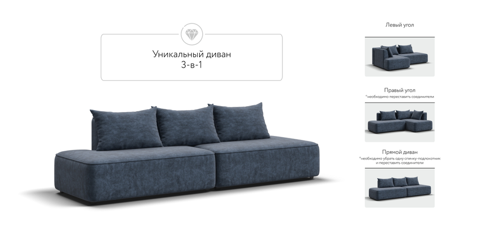 Диван Кинг Твин Велюр Роял синий