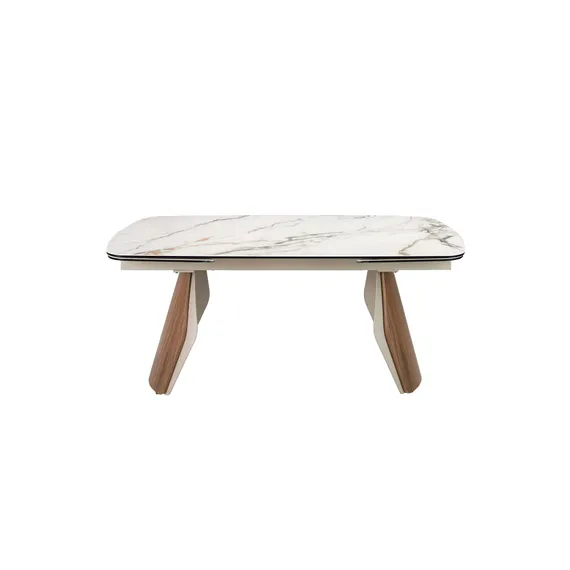 Раздвижной обеденный стол 1193 из керамики в мраморной отделке, стали и ореха