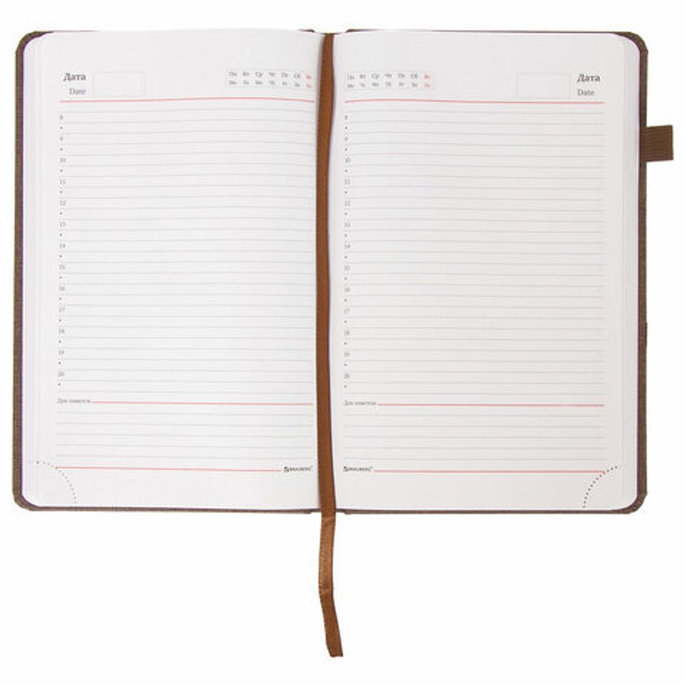 Ежедневник недатированный А5 138x213 мм BRAUBERG "Finest" под кожу, резинка, 136 л., коричневый, 111870