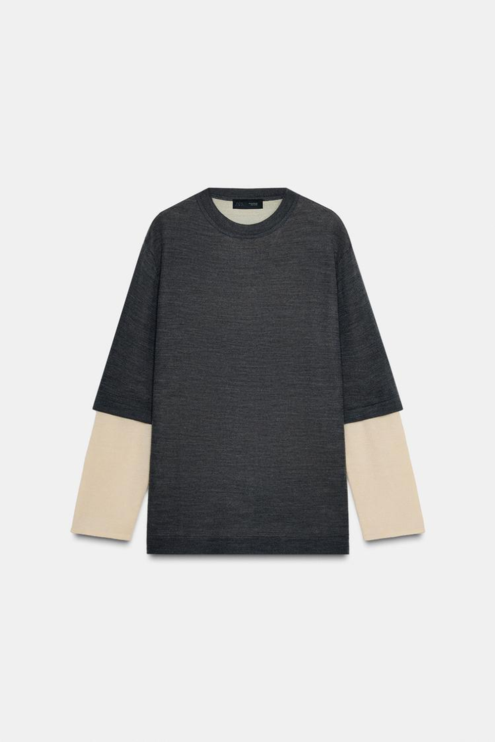 ZARA ДВУСЛОЙНЫЙ СВИТЕР, СЕРЫЙ МЕЛАНЖ