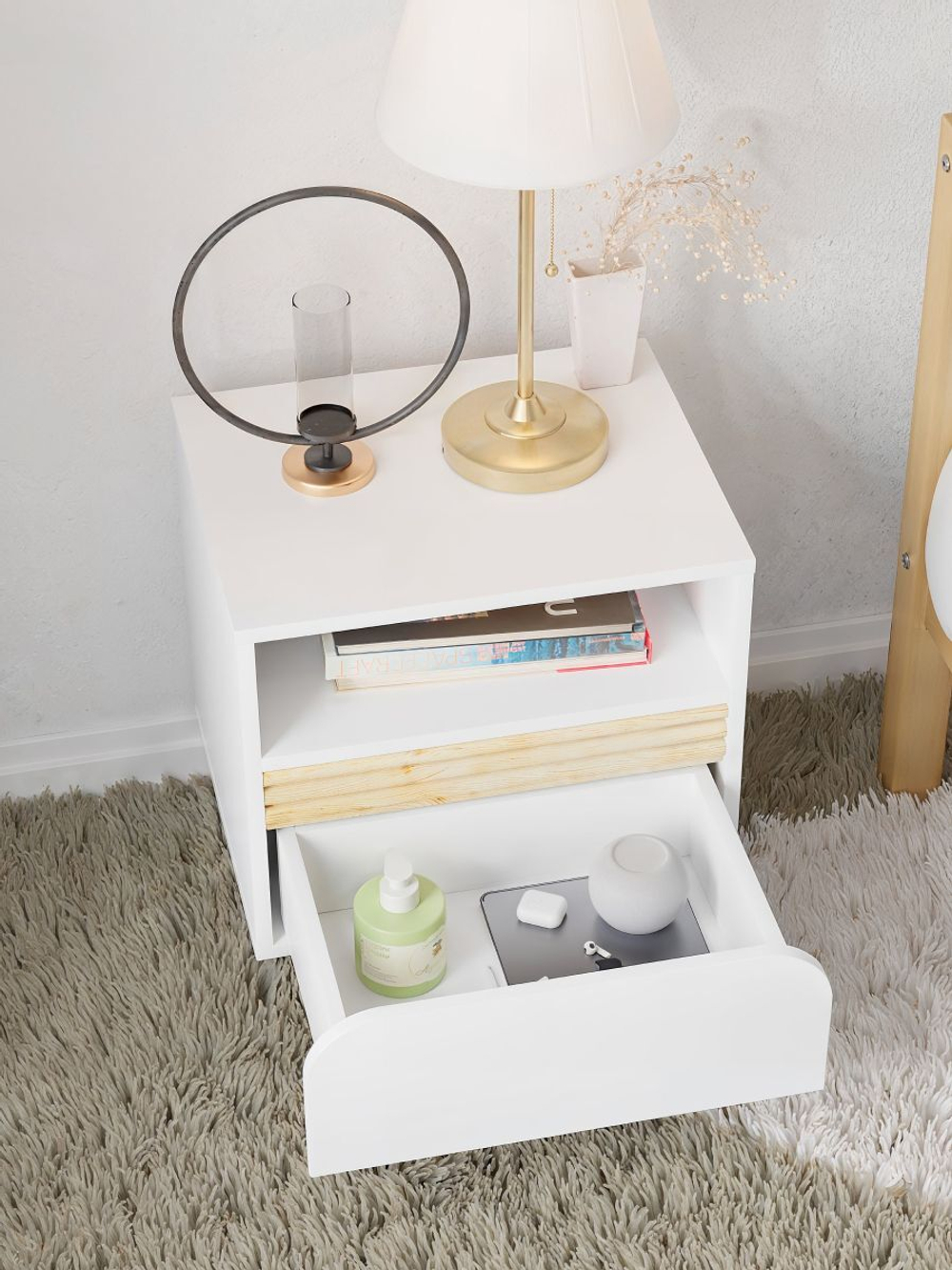 Тумба прикроватная Ола с ящиком, на ножках, 48х40х55 см