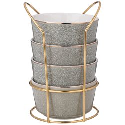 НАБОР САЛАТНИКОВ НА МЕТАЛЛ. ПОДСТАВКЕ LEFARD "GRAIN" 4 ШТ. 350 МЛ 11,5*6,5 СМ МЯТНЫЙ (КОР=8НАБ.)