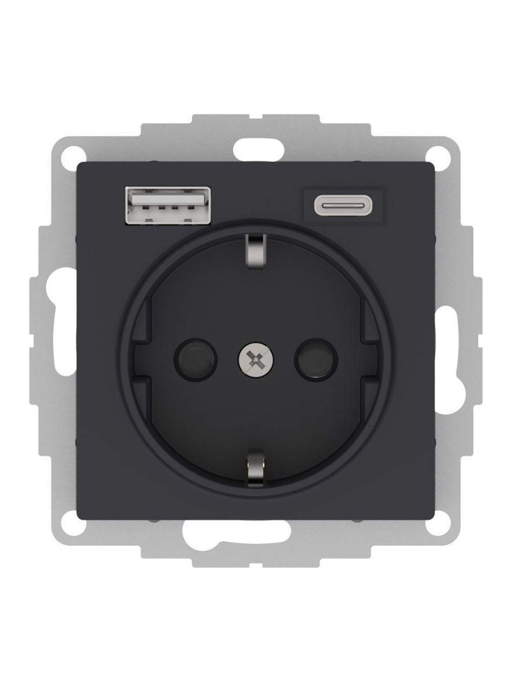 Розетка AtlasDesign 16А с 2-мя заряд. устройствами USB тип A+C 5В/2.4А 2х5В/1.2А механизм карбон SE ATN001032