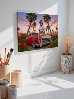 Картина на стену 40 X 50 Девушка на машине аниме