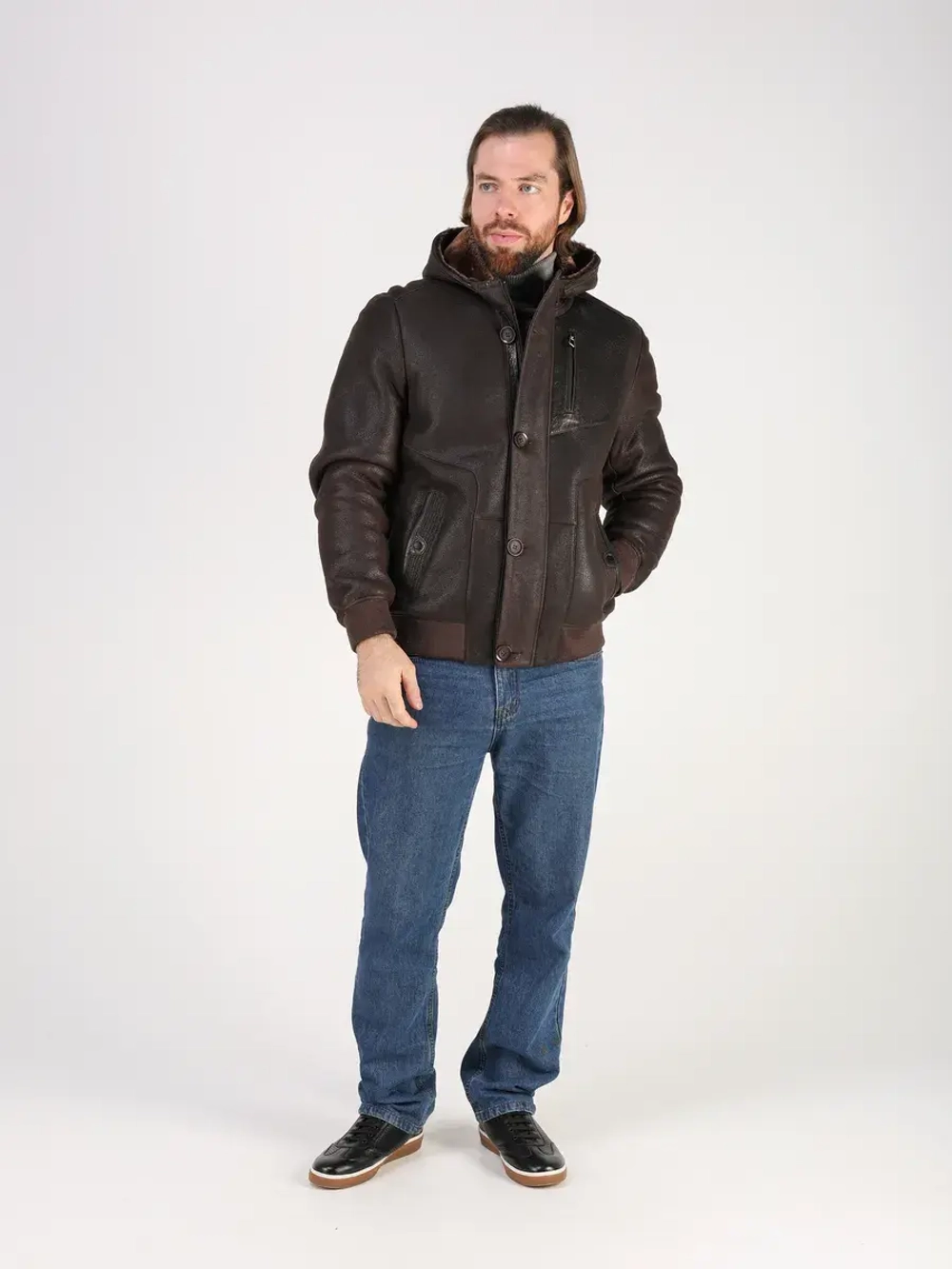 Дубленка натуральная куртка зимняя с капюшоном