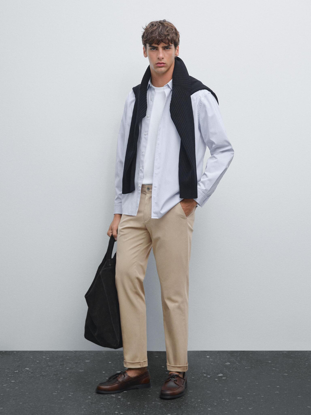 Massimo Dutti Узкие брюки из хлопковой смесовой ткани, бежевый