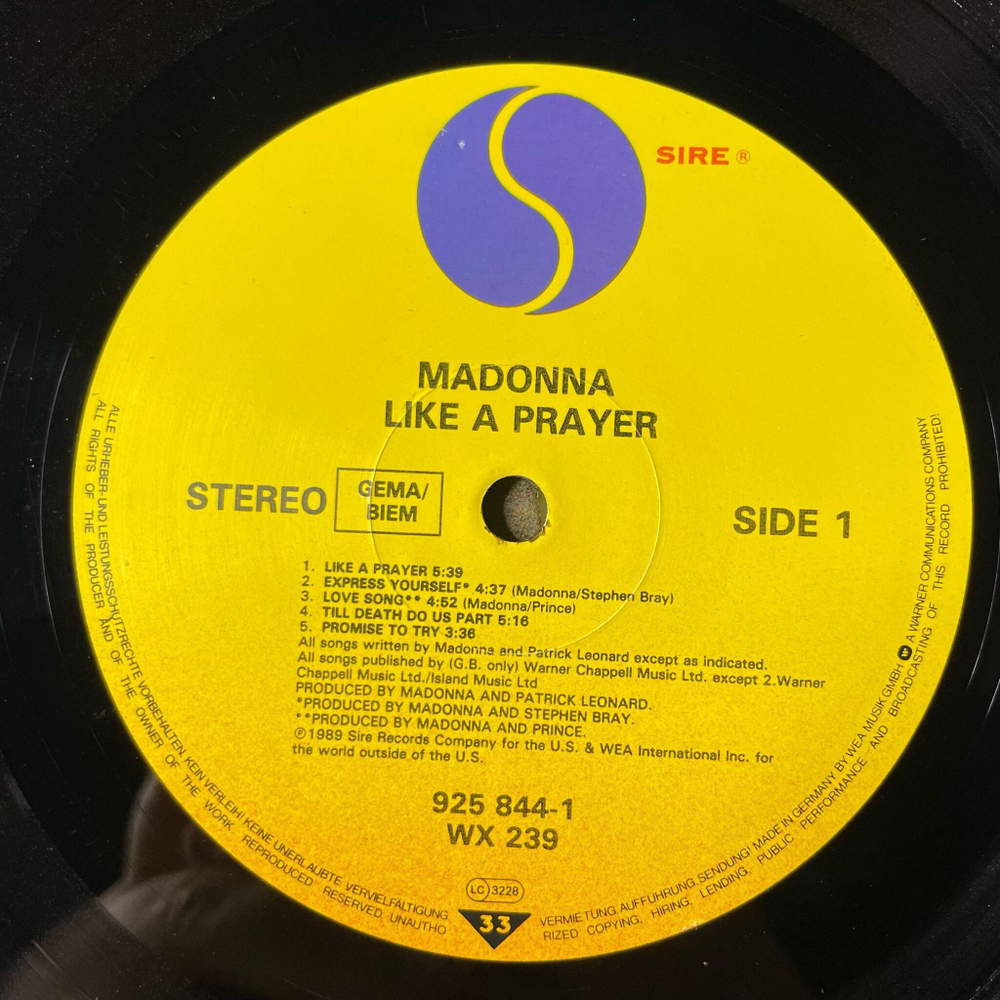 Винтажная виниловая пластинка LP Madonna Like A Prayer (Germany 1989) Express Yourself