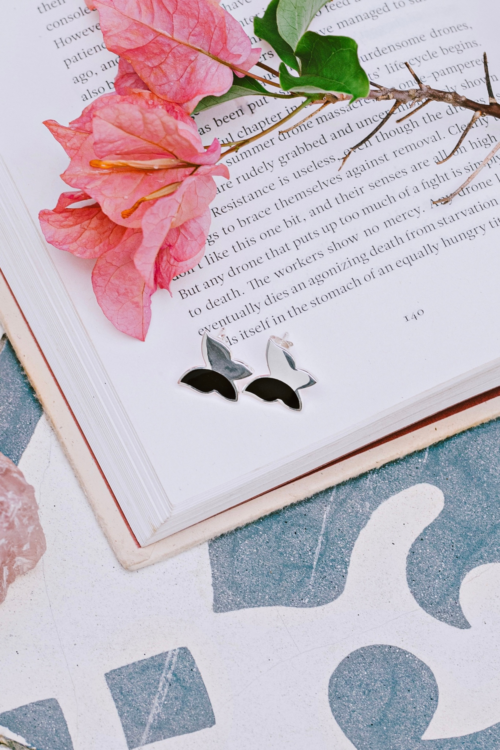 Серьги «Бабочка» с черным ониксом