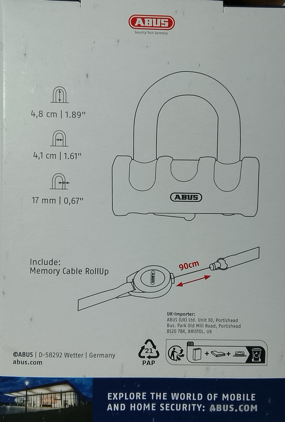 Замок ABUS 67/105HB50 Granit XS оранж