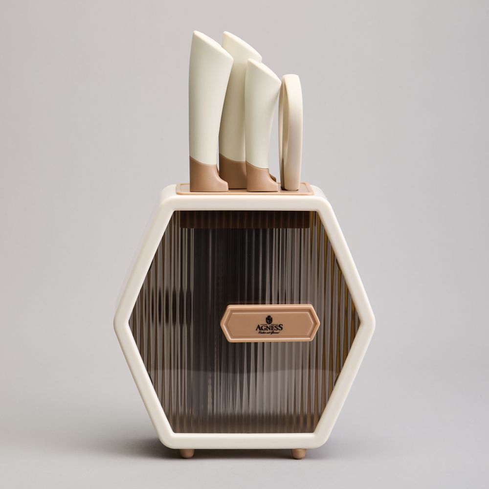 НАБОР НОЖЕЙ AGNESS НА ПЛАСТИКОВОЙ ПОДСТАВКЕ, 7 ПРЕДМЕТОВ