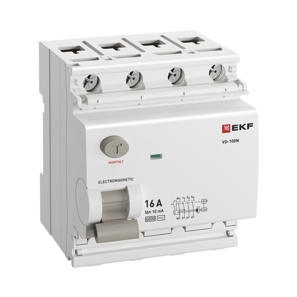 Выключатель дифференциального тока ВД-100N 4P 16А 10мА AC эл-мех 6кА PROXIMA EKF