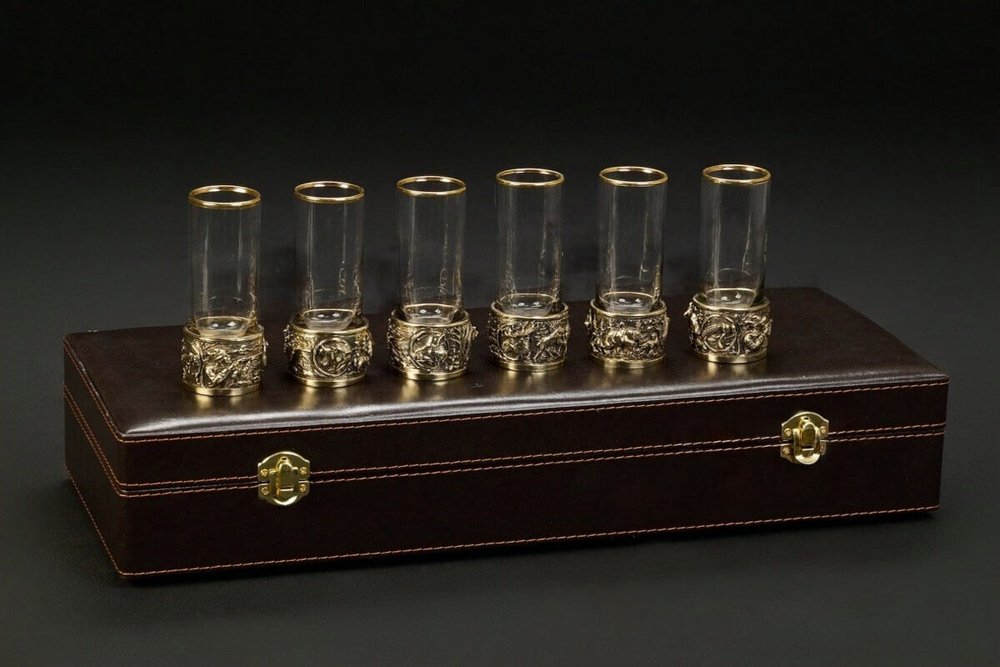 Набор стопок патрон "Охота" 6 шт. в подарочной кейсе с художественным оформлением