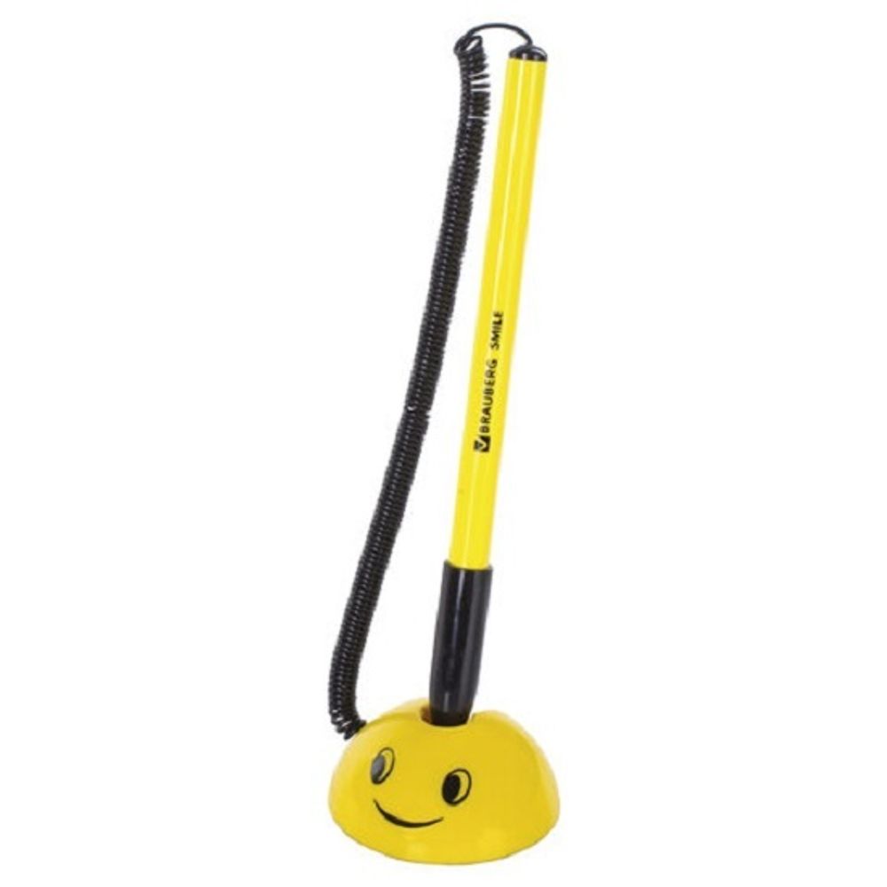 Ручка шариковая на подставке с липучкой Brauberg Смайл, синяя, 0.7мм, корпус желтый