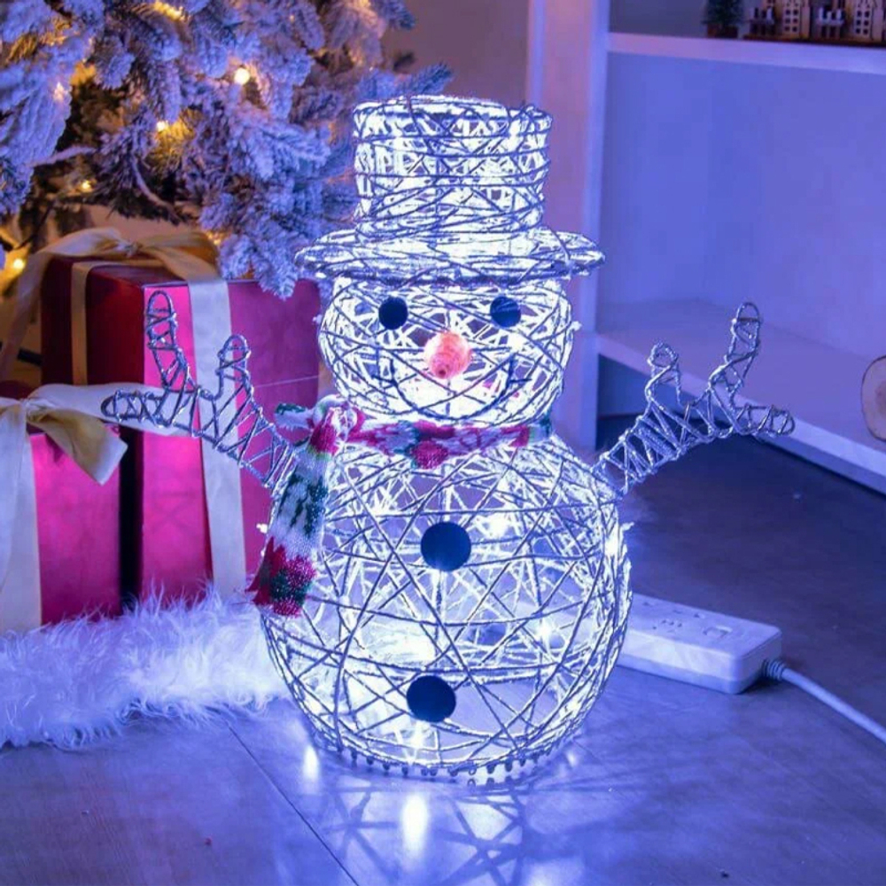 фигурка 30см светящаяся снеговик (серебро)