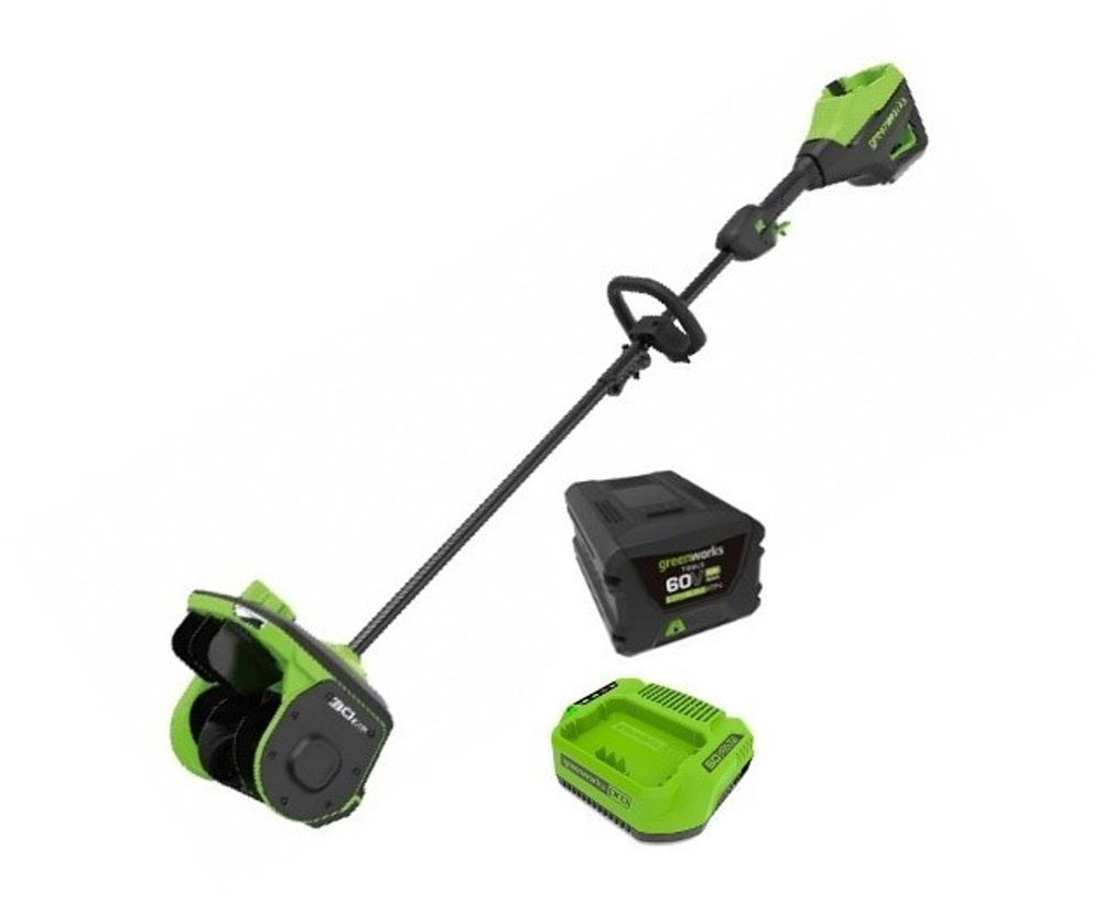 Снегоуборщик аккумуляторный Greenworks Арт. 2603207UB, 60V, 30 см, с регулируемым направлением выброса, бесщеточный, c 1хАКБ 4Ач и ЗУ