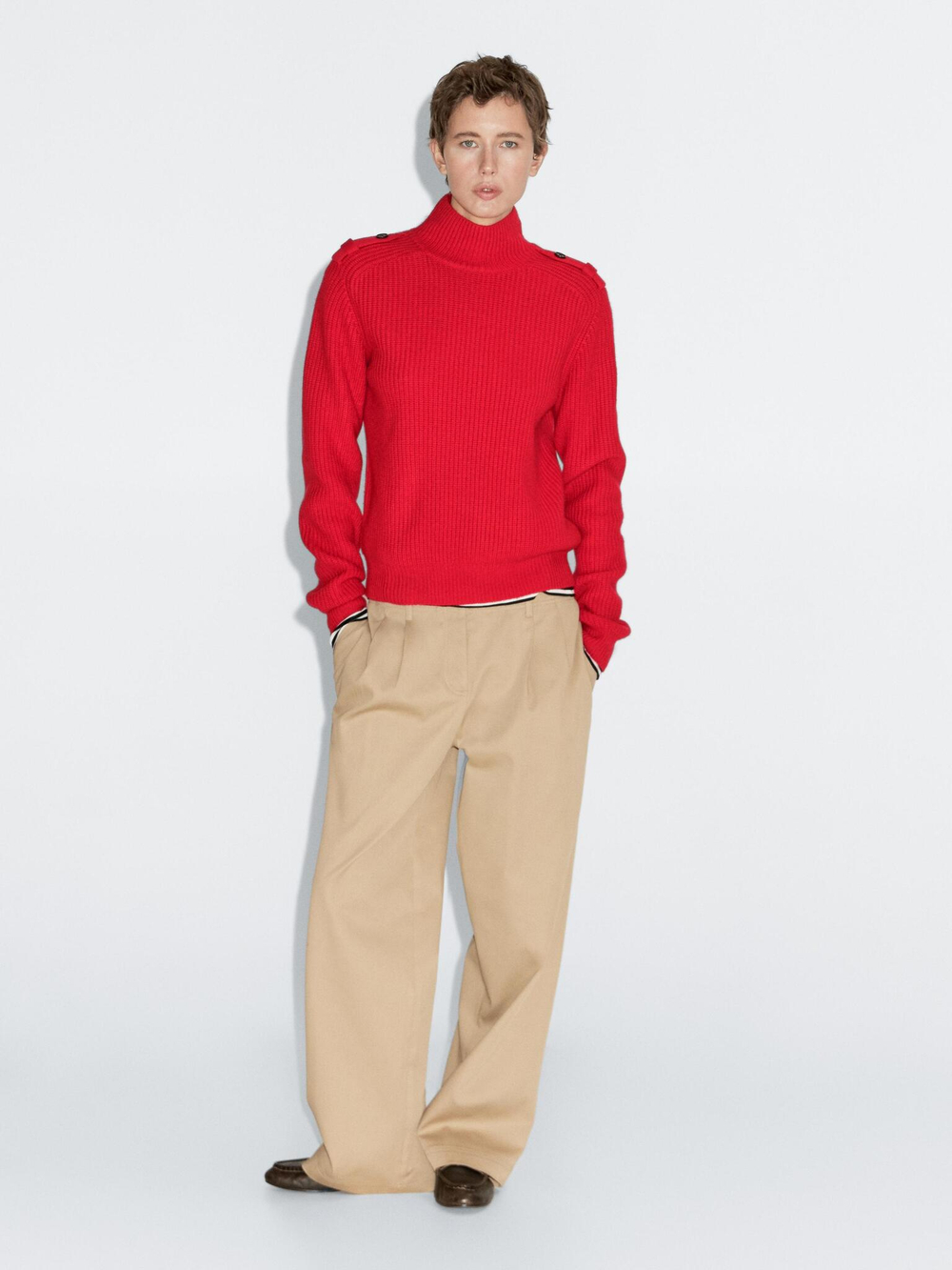 Massimo Dutti Свитер из смесовой шерсти с деталями на плечах, красный