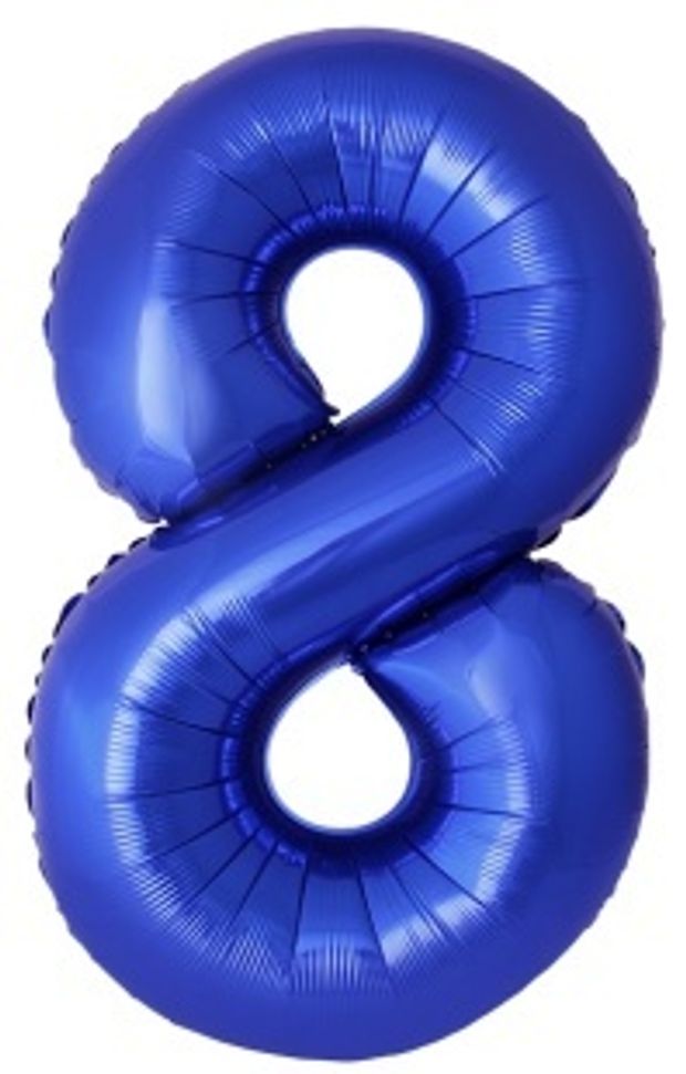 F Шар (40''/102 см) Цифра, 8 Slim, Синий хром, Металлик, 1 шт. в уп.(БГ-60)