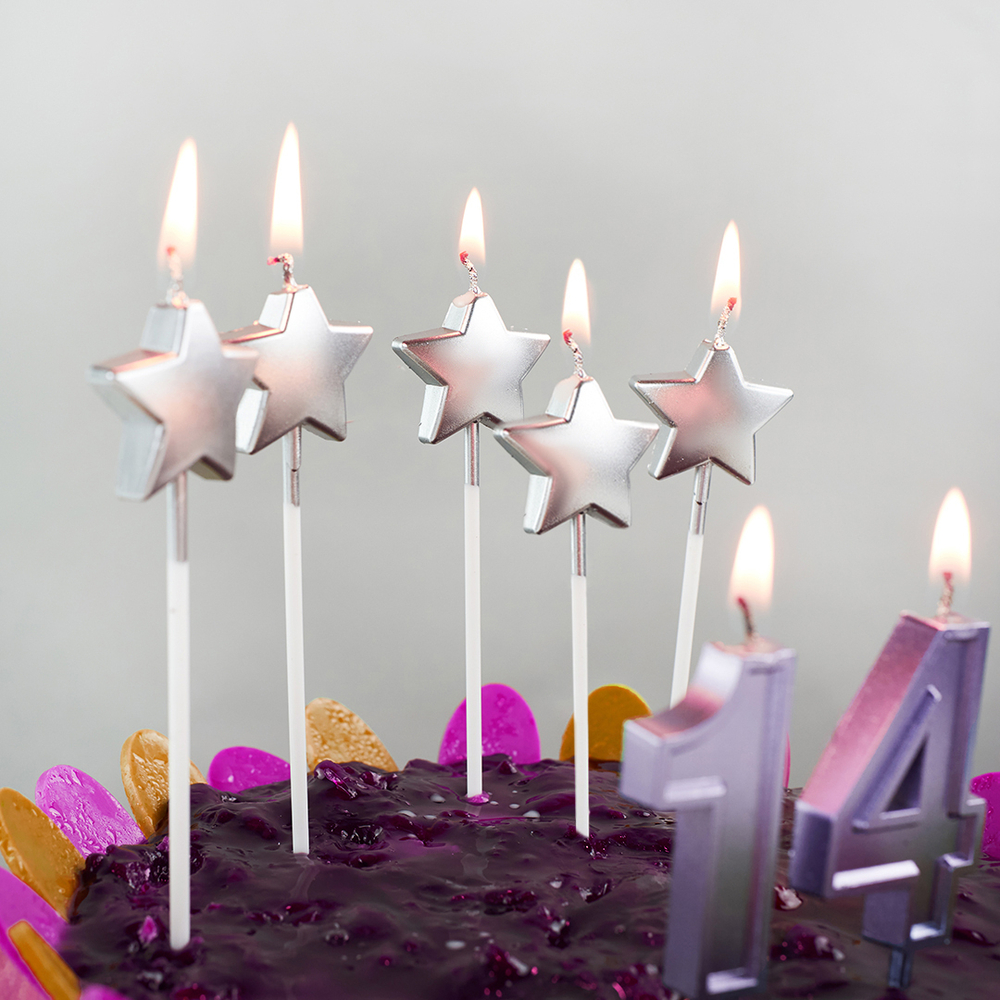 Свечи на торт «Звезда» на шпажке в ассортименте металлик 12 см, 5 шт.