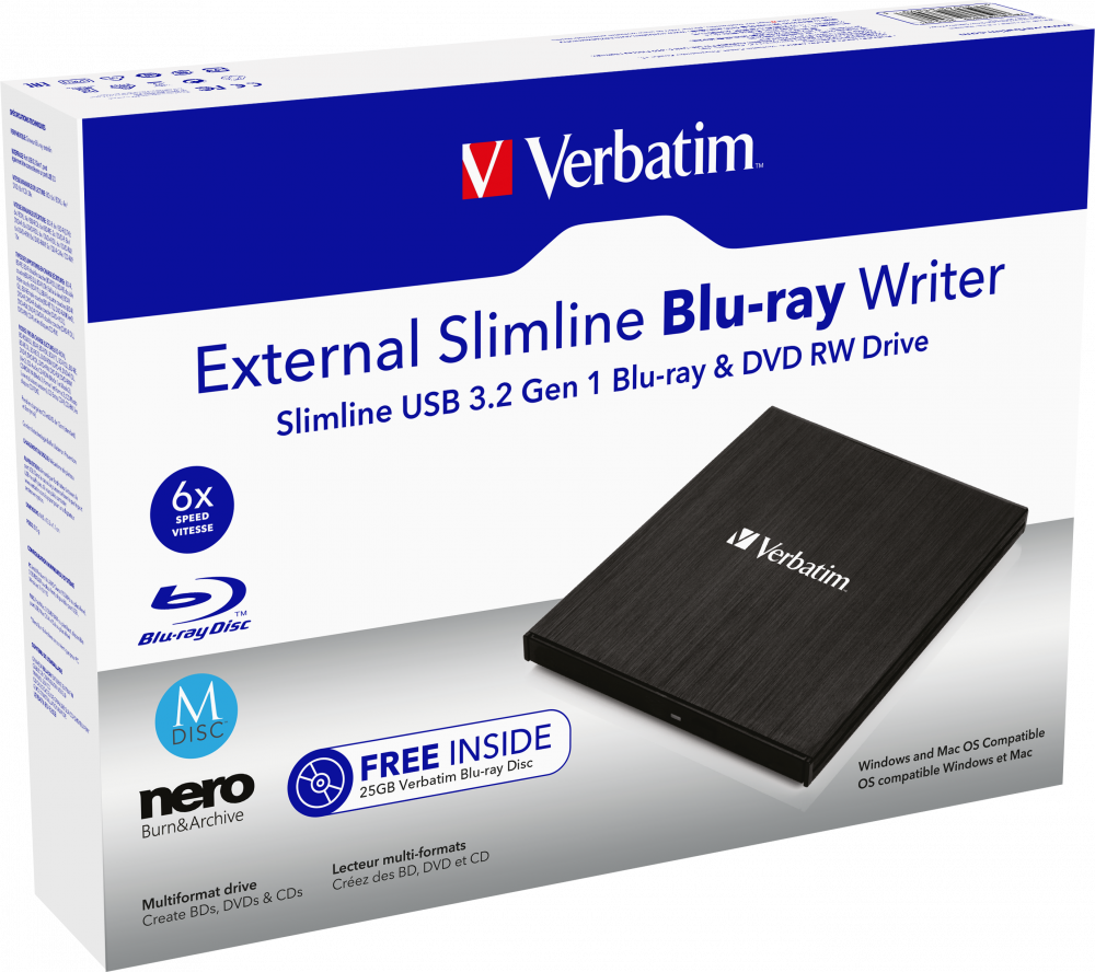 Привод внешний Verbatim Slimline Blu-ray Writer USB 3.2