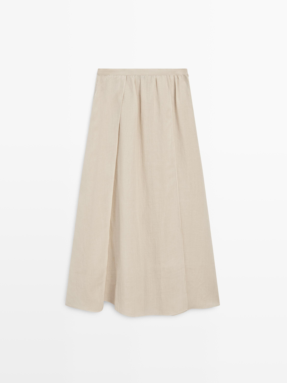 Massimo Dutti Струящаяся юбка миди из смеси рами, кремовый