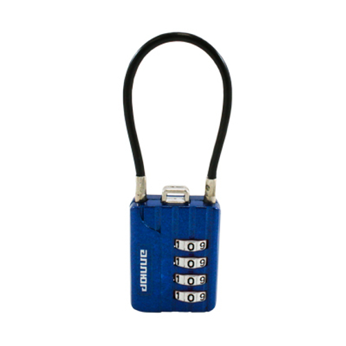 Замок навесной АЛЛЮР ВС1КТ-30/3 Синий с тросиком КОДОВЫЙ д.3мм для чемоданов  /10155