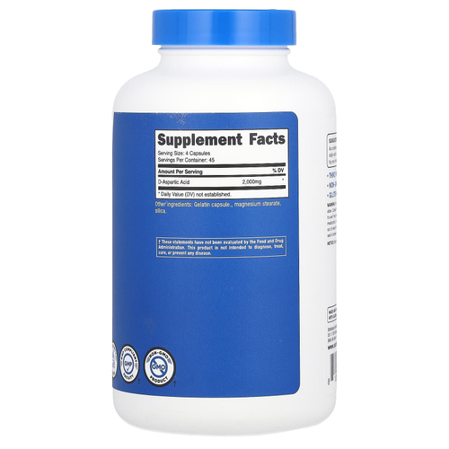 Nutricost, Performance, D-аспарагиновая кислота, 180 капсул (500 мг на капсулу)