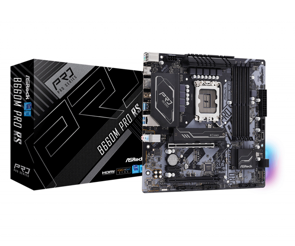 Материнская плата ASRock B660M Pro RS Socket 1700, Intel B660, 4xDDR4, PCI-E 4.0, 4xUSB 3.2 Gen1, HDMI, DisplayPort, подсветка, mATX