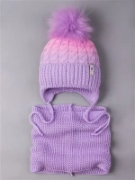 Шапка для девочки зимняя вязаная с помпоном и снуд