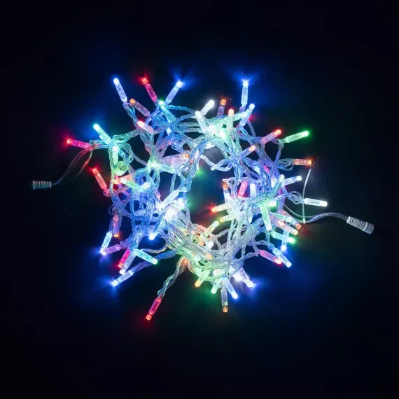 Светодиодная гирлянда с колпачком 100 разноцветных LED ламп 10 м., мерцание, 24В., прозрачный провод ПВХ, IP65, LTC (PST100BLWCAP-10-1M)