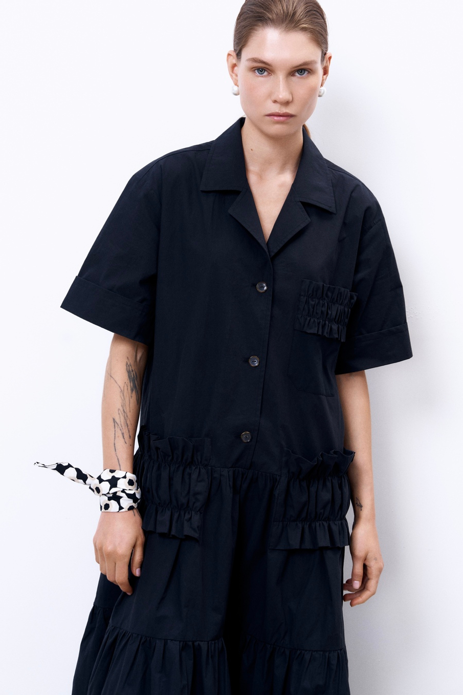 Платье из итальянского вареного хлопка с рюшами