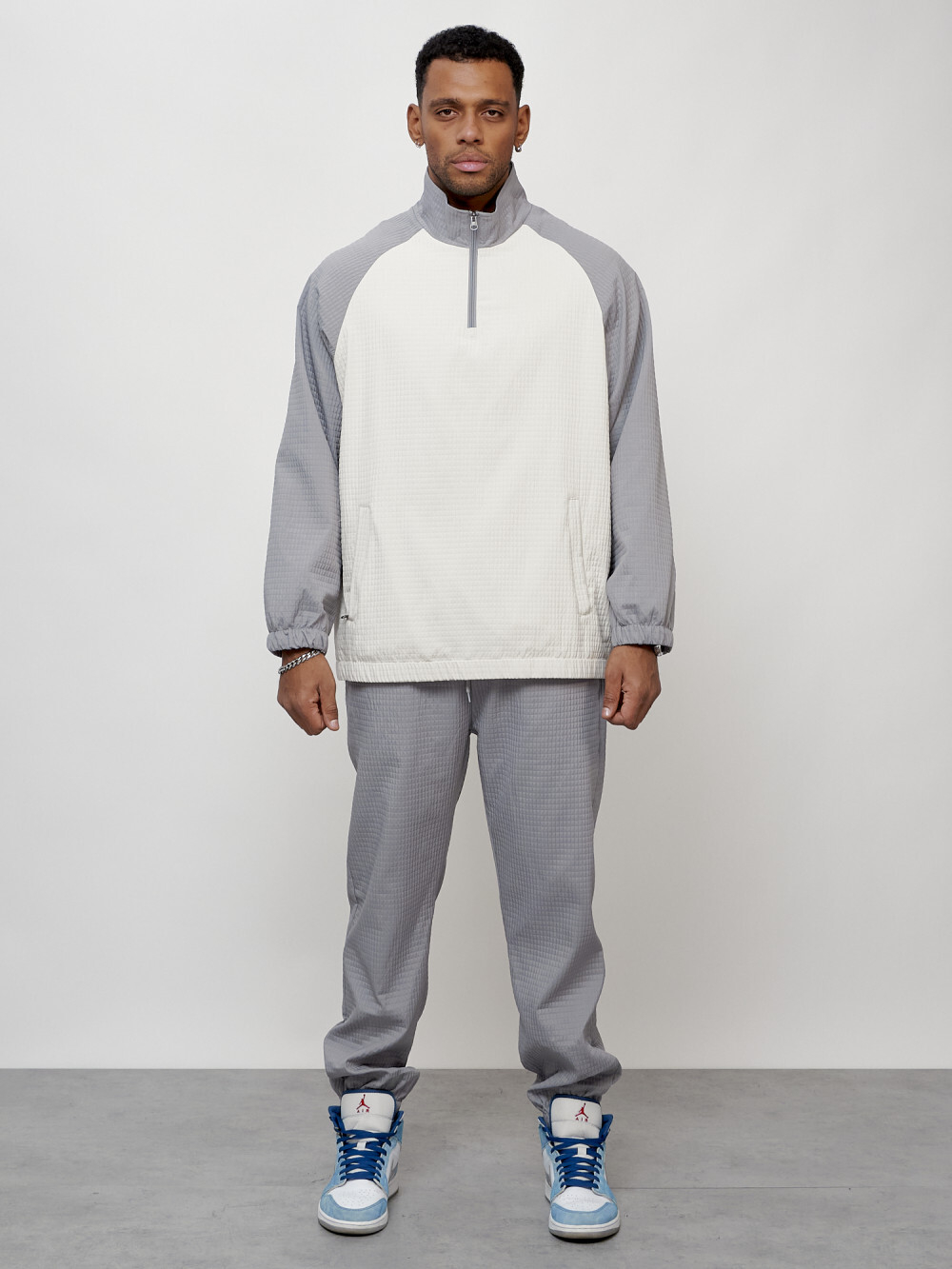 Спортивный костюм мужской модный серого цвета 35021Sr