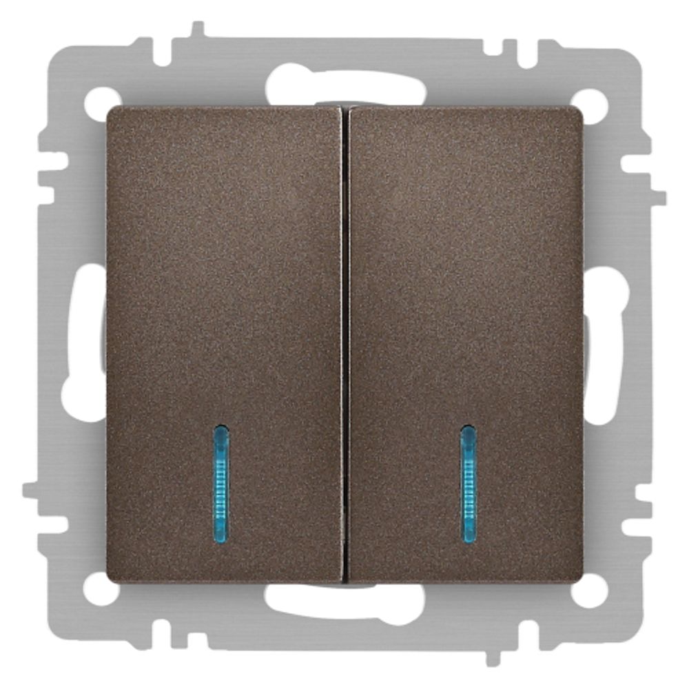 Выключатель Intro Accent 6-105-08 двойной с подсветкой, 10А-250В, IP20, СУ, AL/CU, бронза | Intro