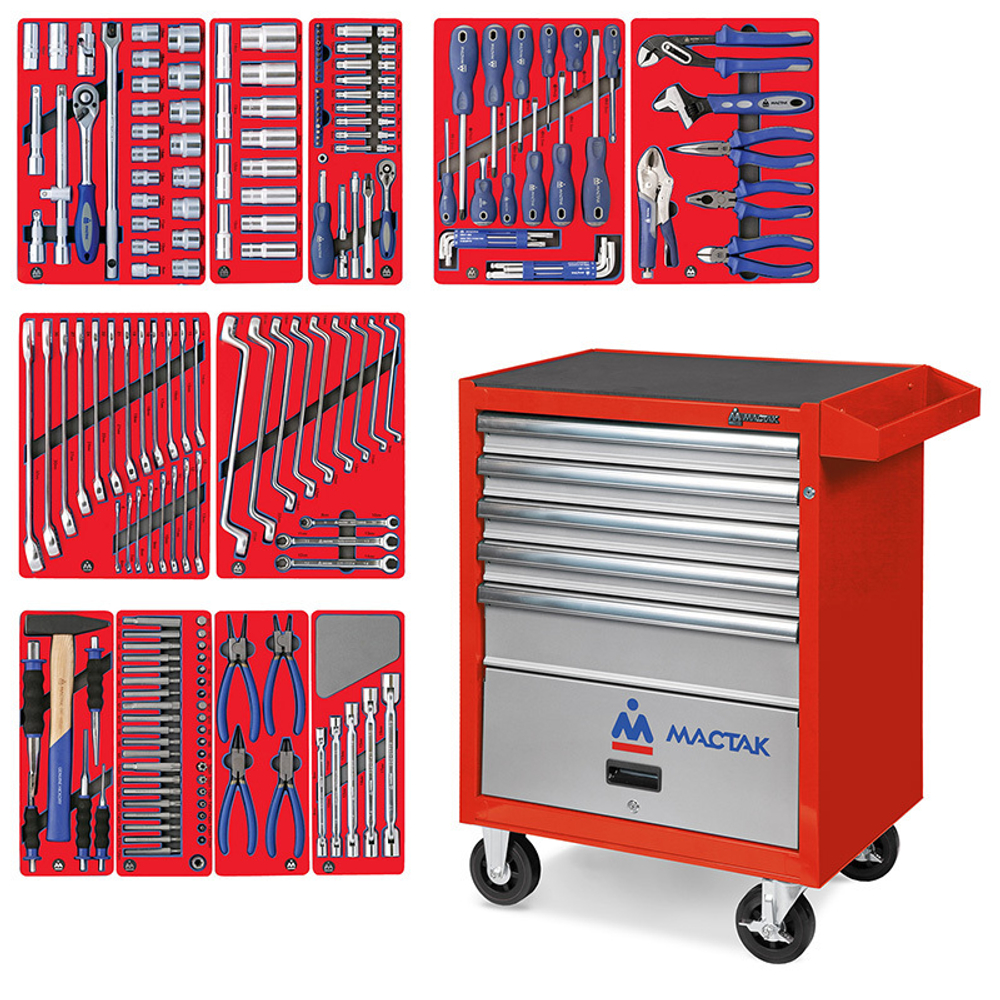 Набор инструментов &quot;МАСТЕР&quot; в красной тележке, 205 предметов МАСТАК 52-05205R
