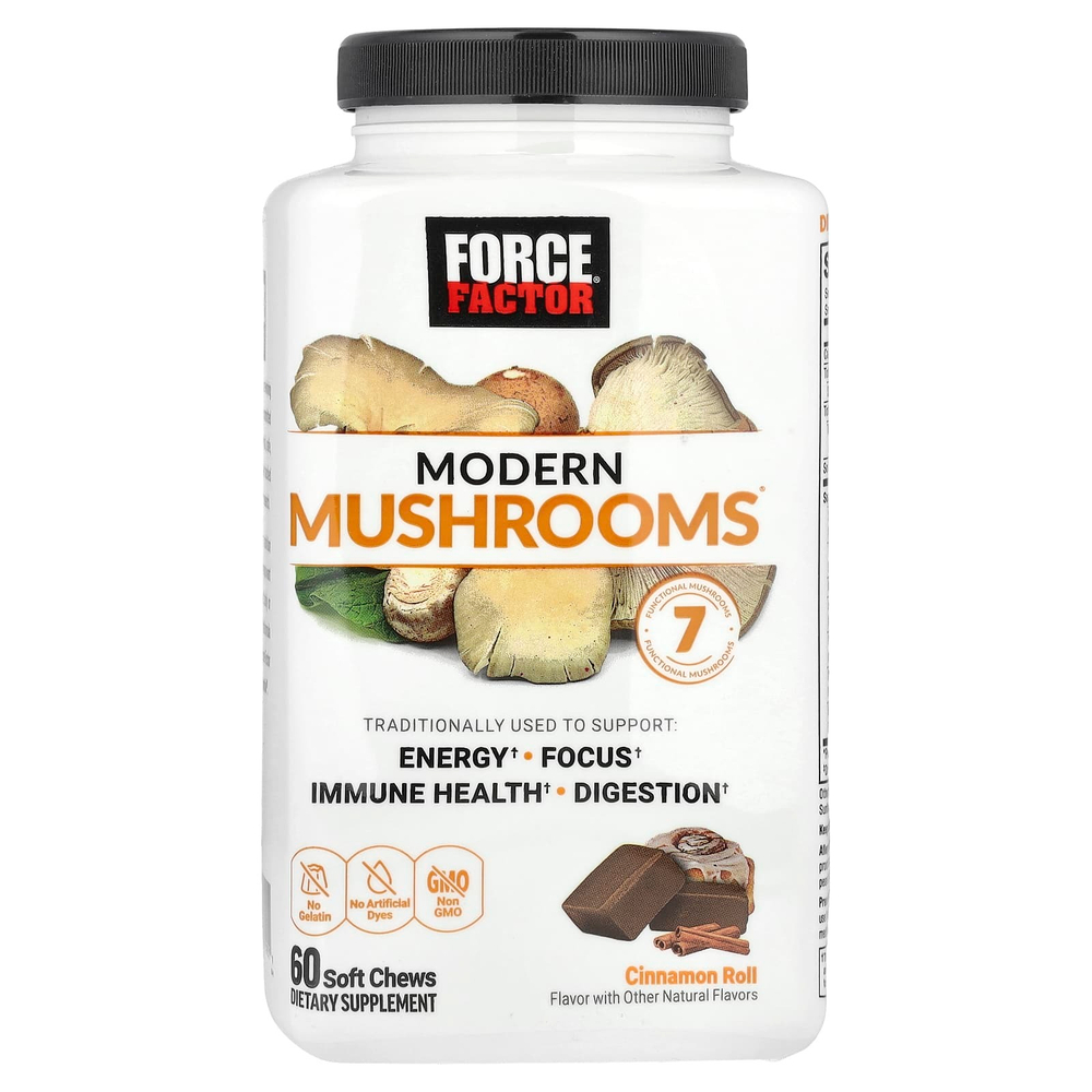 Force Factor, Modern Mushrooms®, булочка с корицей, 60 жевательных таблеток