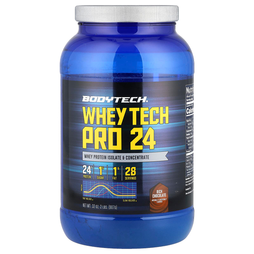 BodyTech, Whey Tech Pro 24, насыщенный шоколад, 907 г (2 фунта)