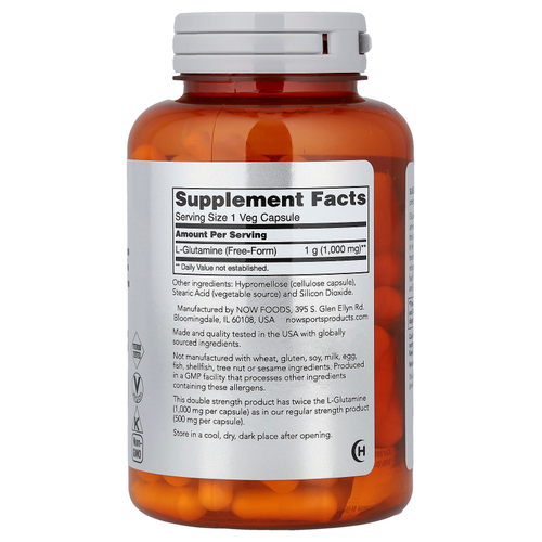 NOW Foods, Sports, L-глютамин, 1000 мг, 120 растительных капсул