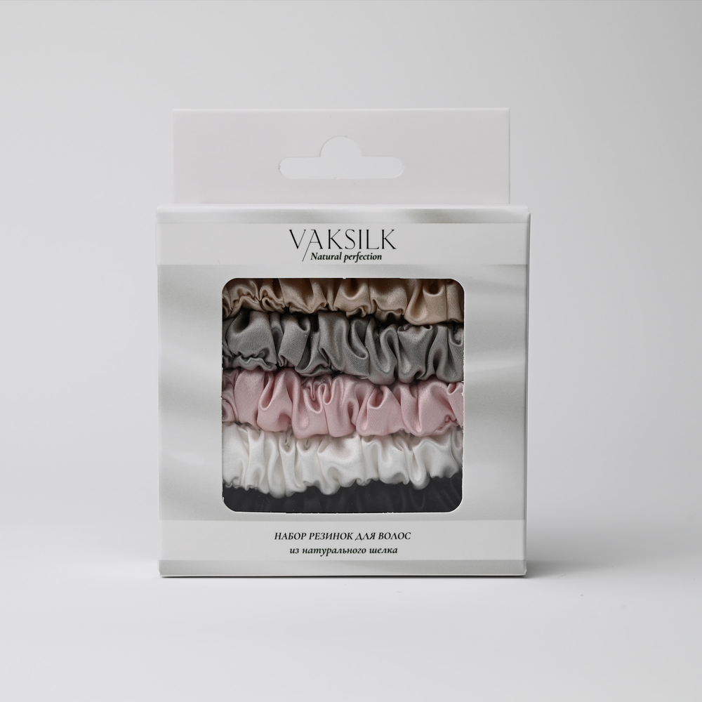 Набор резинок для волос "Small" | молочно-белый, черный антрацит, шампань, жемчужно-розовый, серебристый