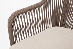 "Лион" стул плетеный из роупа, каркас из стали коричневый (RAL8016) муар, роуп коричневый круглый, ткань бежевая 15052