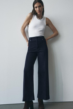 ZARA ДЖИНСЫ WIDE LEG С ВЫСОКОЙ ПОСАДКОЙ — ZW COLLECTION, СИНИЙ