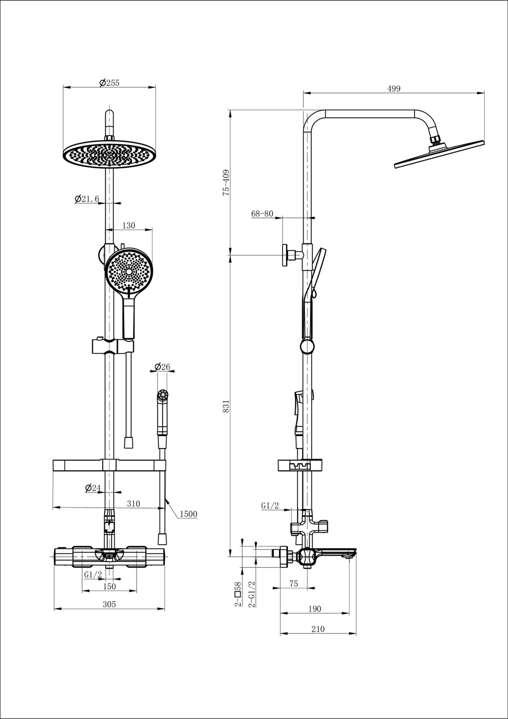 Душевая система с гигиеническим душем и термостатом WONZON & WOGHAND SOLID, Брашированное золото (WW-C3011-A1-BG)