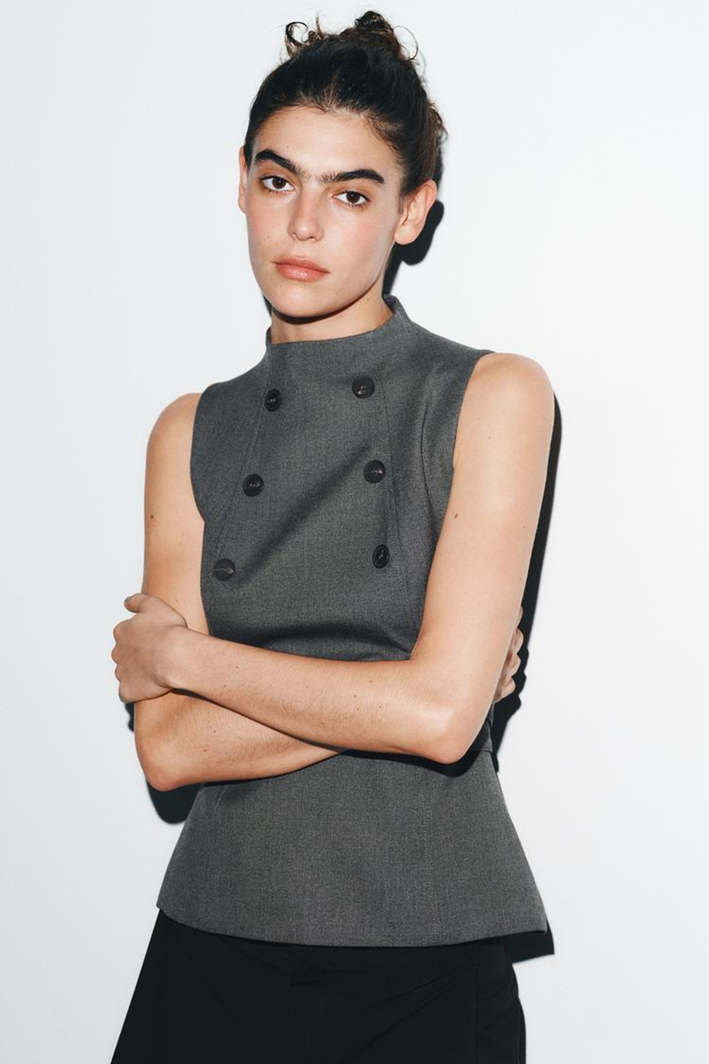 ZARA ТОП С ПУГОВИЦАМИ, УГОЛЬНЫЙ