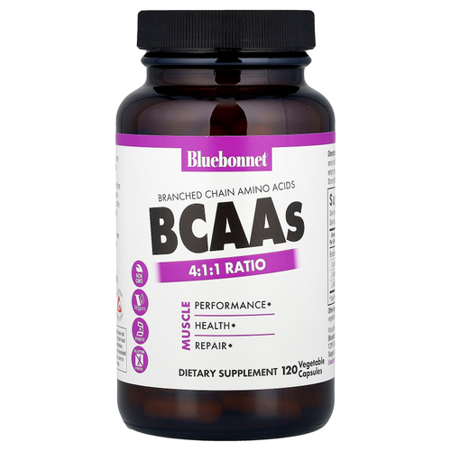 Bluebonnet Nutrition, BCAA в соотношении 4: 1: 1, 120 растительных капсул