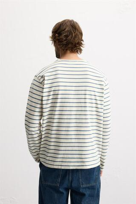 ZARA ЖАККАРДОВАЯ ФУТБОЛКА В ПОЛОСКУ, ЭКРЮ/СИНИЙ