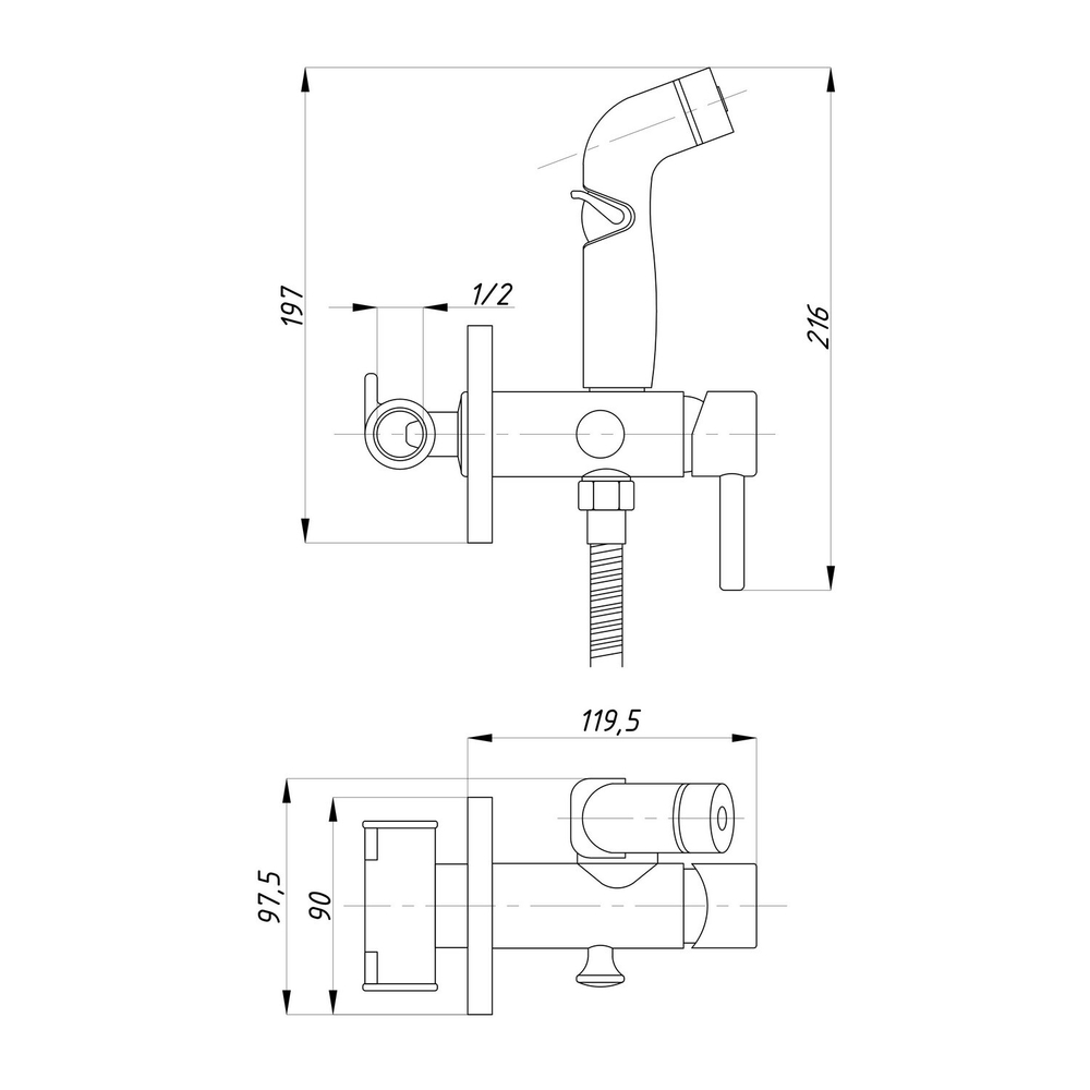 Смеситель с гигиенической лейкой 25к ПРОФСАН ПСМ-ST-0710 тип См-БдОРЗШл встраиваемый, ХРОМ