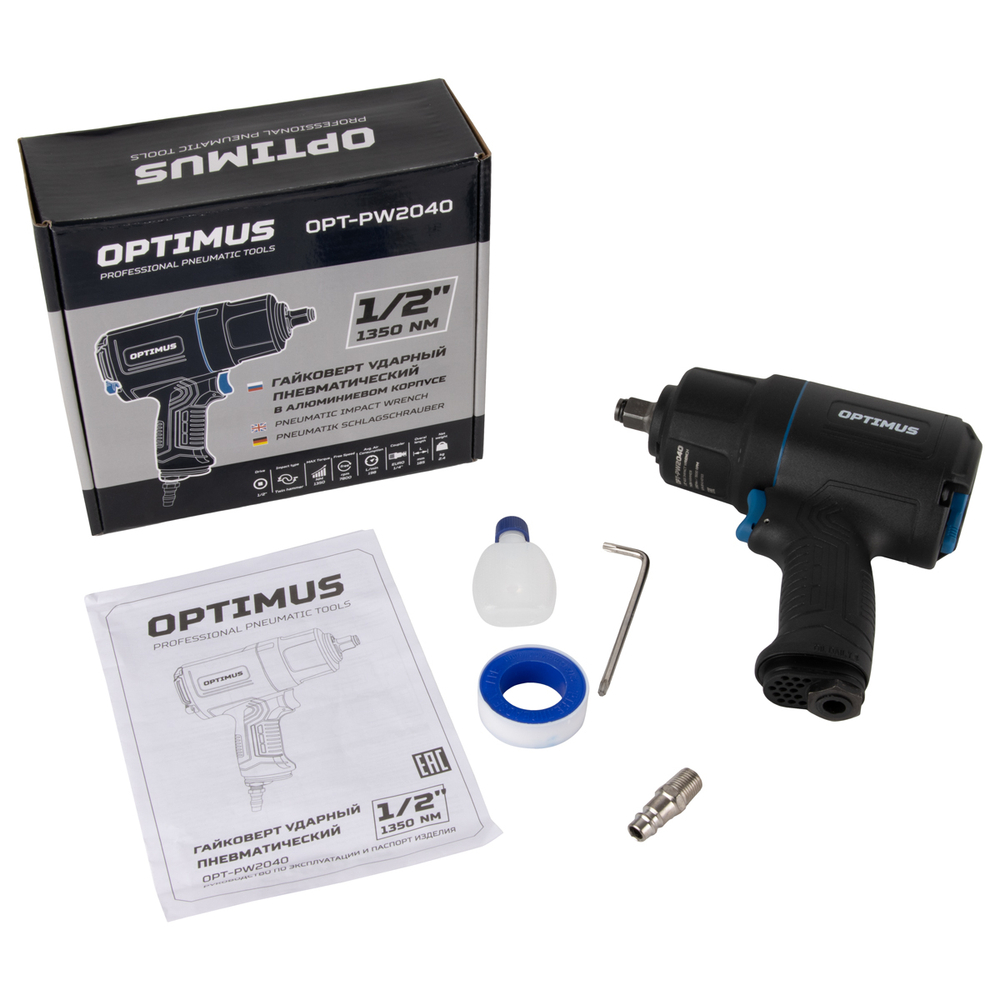 OPT-PW2040 Гайковерт пневматический ударный в алюминиевом корпусе, 1/2", 1350 Нм