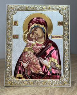 Владимиская БМ, икона прямоугольная без рамки, белое дерево, эмаль 175х225